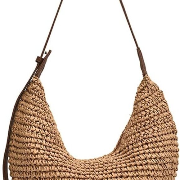 Handbags - Straw Crossbody Bag Woven Hobo with Adjustable Strap Large Capacity Beach Purse